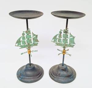 lot 234 image: Nautical Candle Holders with Spinning Weather Vanes