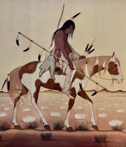 lot 287 image: OSCAR HOWE ART CENTER - MITCHEL AREA ARTS COUNCIL SOUX MOURNING RIDER 1944 Artist Print