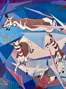 lot 289 image: OSCAR HOWE-  Artist Print.ANTELOPE IN FLIGHT. Numbered 1571000 with paperwork