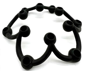 lot 309 image: Vintage MCM Slenderlite Black Star & Atomic DANSK DENMARK Cast Iron Tapered Candle Holders