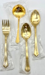 lot 311 image: Vintage ESTIA GOURMET SONATA 24K Gold Electroplate Flatware Set with Box and Card for Care & Use NOS