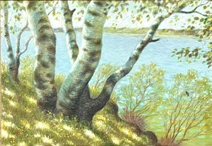lot 328 image: Framed Artwork by C.MOEN - BIRCHES ALONG THE MISSISSIPPI in PASTEL from The WYER-PEARCE GALLERY with Tag