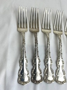 Six Vintage Weld & Sons Sterling Silver Salad Forks with Monogram (216 grams)