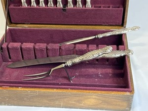 Antique 11-piece German Sterling Silver Handle Monogrammed Carving Set with Wooden Box (972 grams)