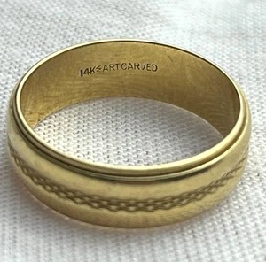 Vintage 14K Yellow Gold Art Carved (Size 6.5) Textured 6MM Ring (4.1 grams)