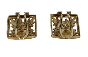 14K Gold Omega Back Leaf Pattern Square Pierced Earrings (4.1 grams)