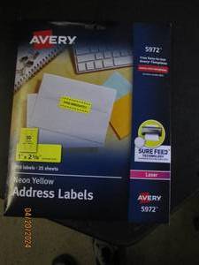 package of avery neon yellow address labels 750 labels