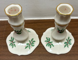 Pair of Festive Lenox Candle Holders