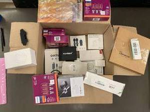 GA 4     Box of Electronics and Light Bulbs