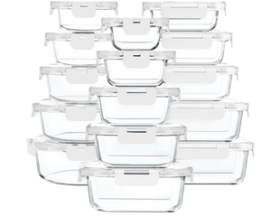 lot 208 image: MCIRCO 15 Pack Glass Food Storage Containers with Upgraded Snap Locking Lids