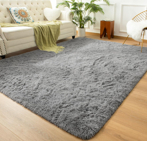 lot 232 image: Andecor Soft Fluffy Bedroom Rugs, 8 x 10 Feet Indoor Shaggy Plush Area Rug, Grey