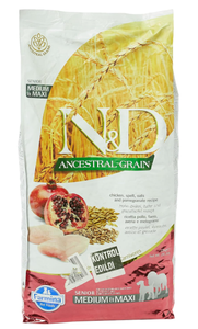 lot 234 image: FARMINA N&D Ancestral Grain Dry Dog Food, Senior Adult Medium & Maxi Breed, 12-kg, Chicken and Pomegranate