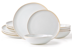 lot 333 image: AmorArc Ceramic Dinnerware Sets, Handmade Reactive Glaze Plates and Bowls Set, Dishwasher & Microwave Safe, Service for 4 (12pc)