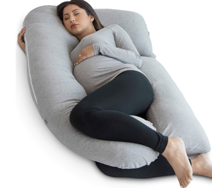 lot 437 image: Pharmedoc Pregnancy Pillows, U-Shape Full Body Pillow -Removable Jersey Cotton Cover - Grey