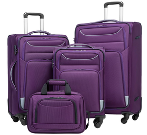lot 9 image: Coolife Luggage 4 Piece Set Suitcase Spinner TSA Lock Softshell lightweight (purplesliver)