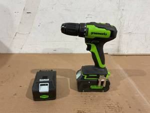 lot 100 image: LOT of 2 4ah Greenworks Batteries with Drill