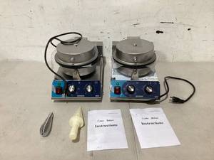 lot 376 image: LOT OF 2 IRONWALLS Commercial Electric Ice Cream Cone Maker Machine,
