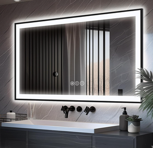lot 60 image: Echoslife LED Bathroom Mirror - Black Aluminum Framed (Front and Backlit)