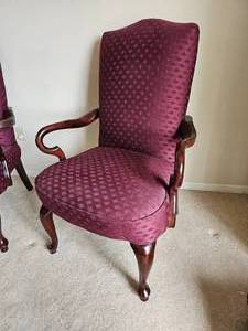 Burgundy Upholstery Queen Ann Armchairs