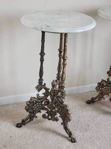 Brilliant Baroque Stone Top Round Accent Table Pair