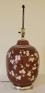 Stunning Chinese Floral Ginger Jar Table Lamp - White  Maroon
