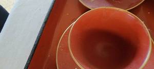 Red and Gold Metal Turkish Coffee Pot and Service