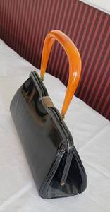 Vintage Black Patent Leather Orange Handled Handbag