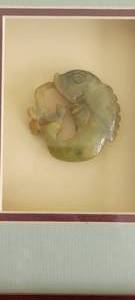 Framed Green Soapstone Carved Fish Shadow Box