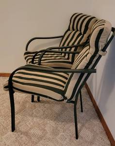 Striped Patio Conversation Arm Chairs, pair