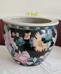Black Floral Fish Bowl Planter