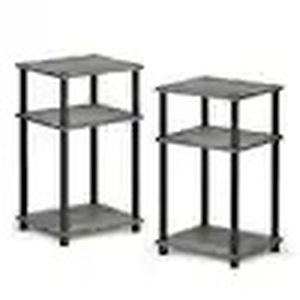 lot 17 image: Furinno Just 3-Tier 22.8 in. French Oak Grey Turn-N-Tube End Table (2-Pack)