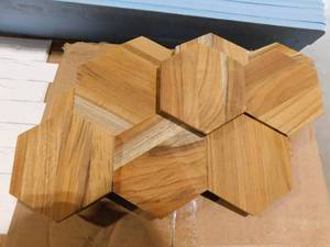 lot 26 image: UltraWood Teak Hexagon Natural Jointless Wall Paneling 3 cases  31 S.F