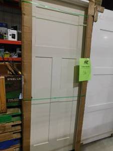 lot 56 image: JELD-WEN 30 in. x 80 in. 3 Panel Craftsman Primed Right-Hand Smooth Solid Core Molded Composite MDF Single Prehung Interior Door