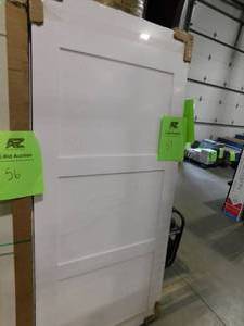 lot 57 image: Kimberly Bay 36 in. x 80 in. White 3-Panel Shaker Solid Core Pine Interior Door Slab