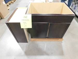lot 75 image: Hampton Bay Shaker Assembled Kitchen Cabinet in Java Lot of 2