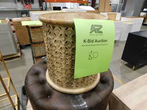 lot 80 image: Elia 17 in. Natural 18 in. H Round Hand-Carved Mango Wood End Table