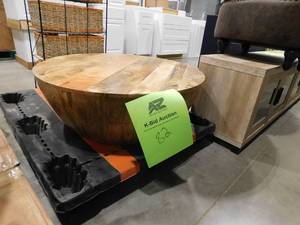 lot 82 image: Poly and Bark Goa 36 in. Natural Round Wood Top Coffee Table