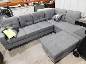 lot 95 image: Star Home Living 104 in. Square Arm 3-Piece Microfiber L-Shaped Sectional Sofa in Dark Gray