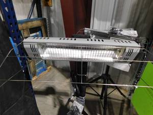 lot 106 image: (2) Heat Storm Tradesman 1500-Watt Electric Outdoor Infrared Quartz Portable Space Heater with Tripod, Wall and Ceiling Mount