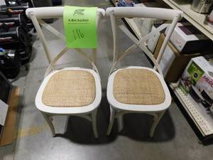 lot 116 image: Mavery Ivory Wood Dining Chair with Cross Back and Woven Seat (Set of 2) (19 in. W x 34.6 in. H)