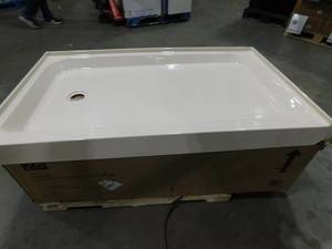 lot 146 image: Swiss Madison Voltaire 60 in. L x 36 in. W Alcove Shower Pan Base with Left-Hand Drain in Biscuit