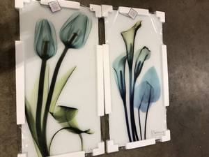 Lot of 2 Blue Tulips Unframed Free Floating Tempered Glass Panel Graphic Wall Art Print 24 in. x 48 in. by Empire Art Direct   Customer Returns See Pictures