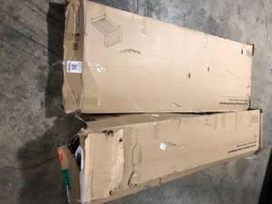 Brookside Adele Gray Stone Upholstered King Platform Bed Frame with a Vertical Channel Tufted Wingback Headboard Customer Returns See Pictures