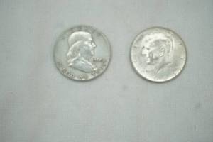 lot 8 image: 1964 Kennedy Half Dollar, 1960 Franklin Doctor