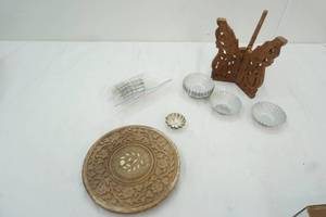 lot 50 image: Vintage Baking Tins, wood stand