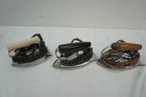 lot 136 image: 3 Vintage Different Sized Electric Irons