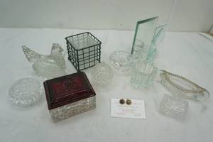 lot 145 image: Variety of Glass Trinket boxes, candle holders and more