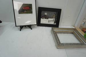 lot 150 image: Vintage Picture Frame, Winter Picture, Picture of a wagon