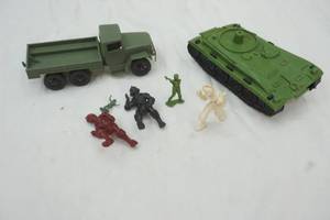 lot 234 image: Kids Plastic Toys, kids figures, green truck and tanker