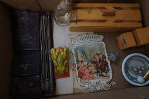 lot 268 image: Vintage and antique dresser items with tim clicker toy, Haig liquor bottle